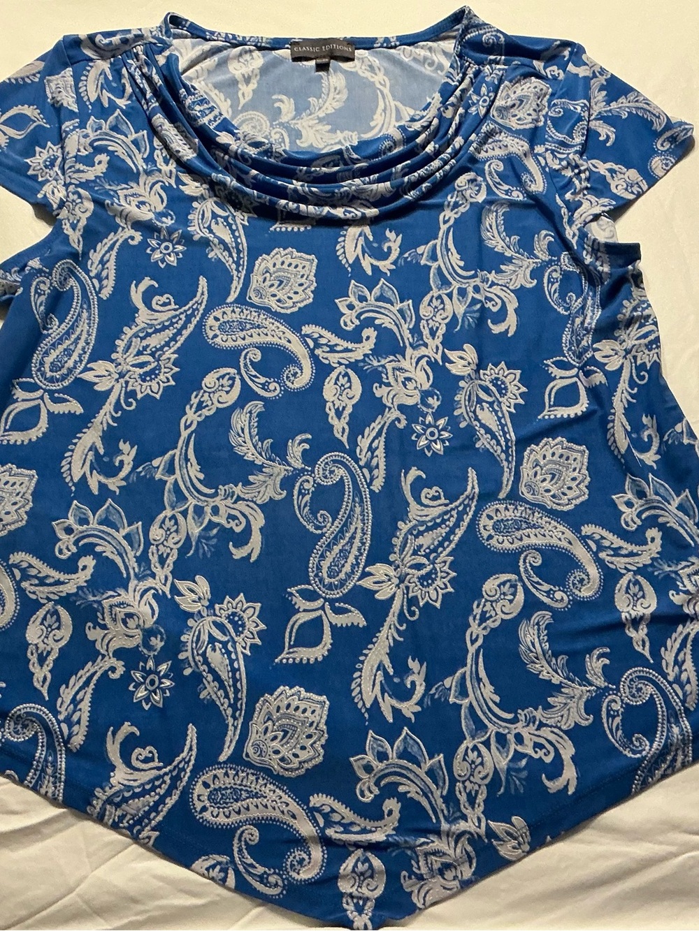 Blue Paisley Short-Sleeve Blouse
